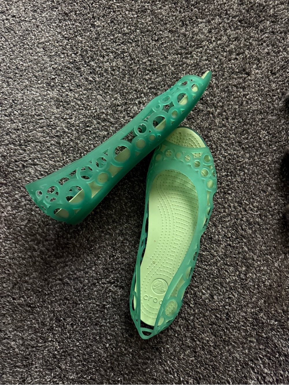 Green Crocs Women’s Jelly Ballet Flats - Lightweight Slip-On
